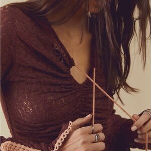 Free People Lilah Top Lace Long Sleeve Top